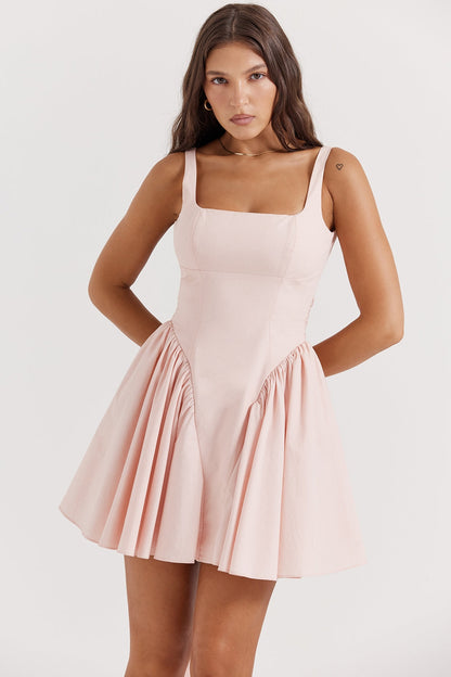 soft peach bow mini dress