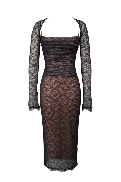 black lace corset midi dress