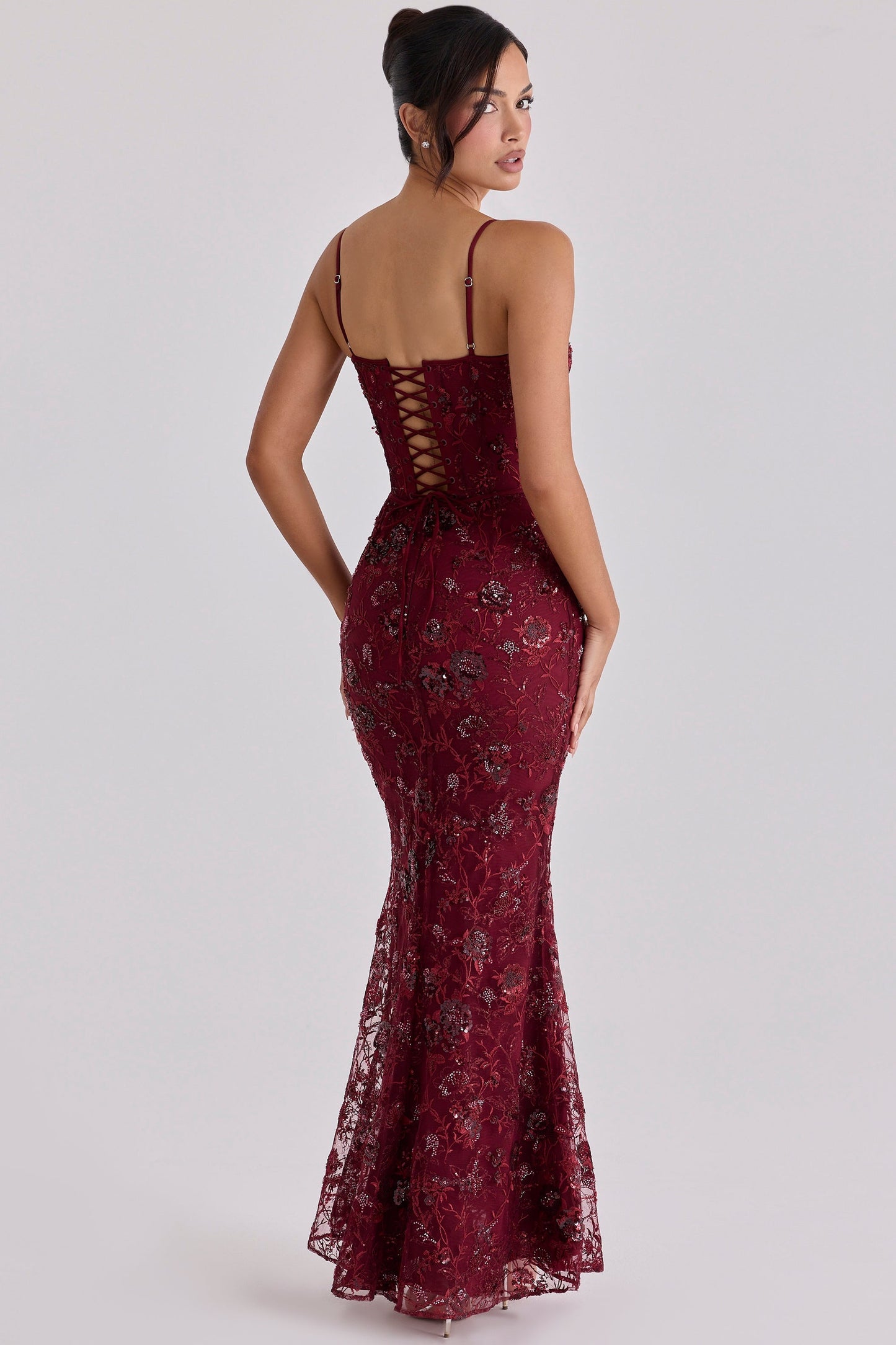 wine hand beaded embellished corset maxi dress - limited edition