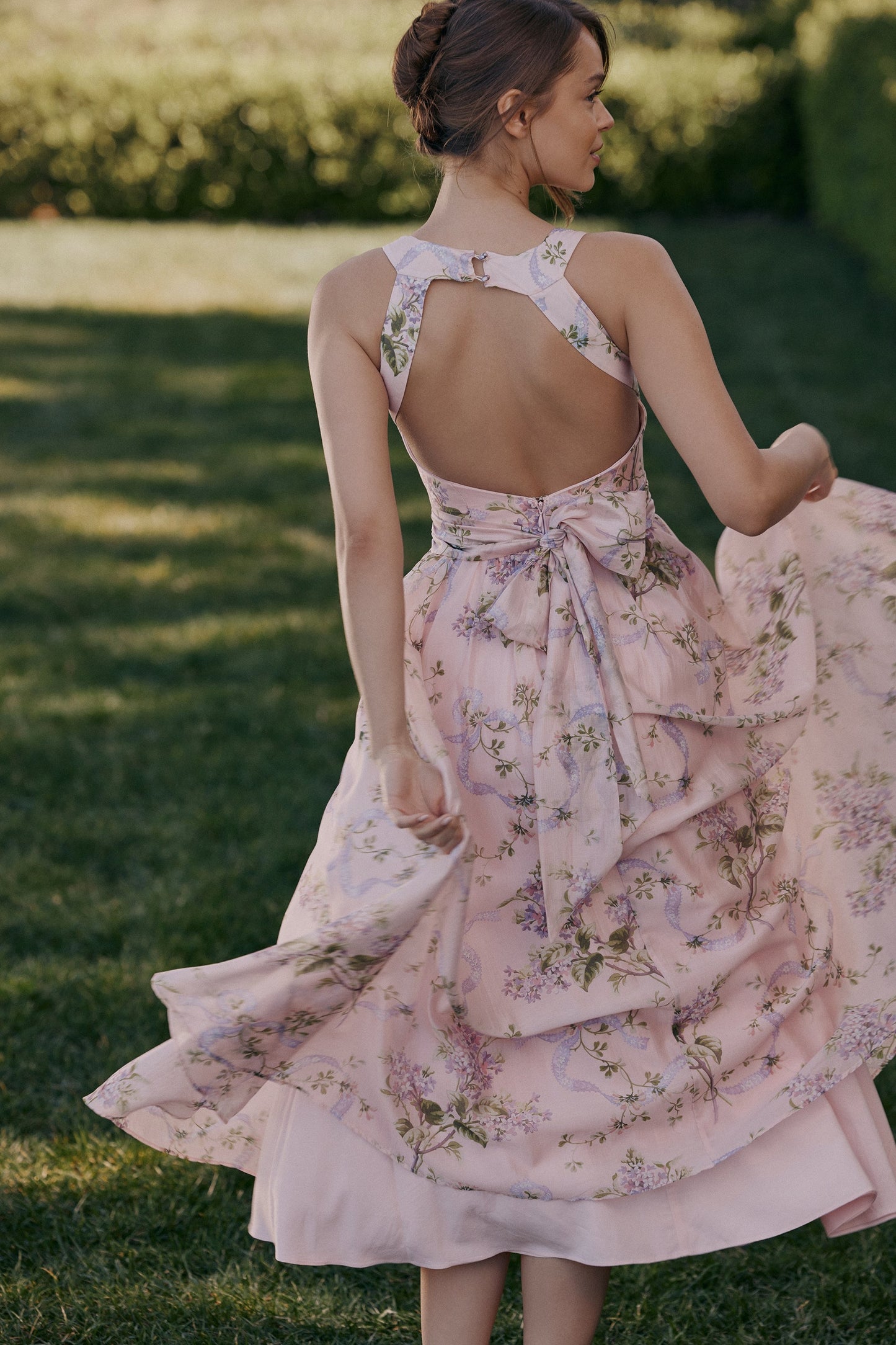 pink floaty chiffon midi sundress