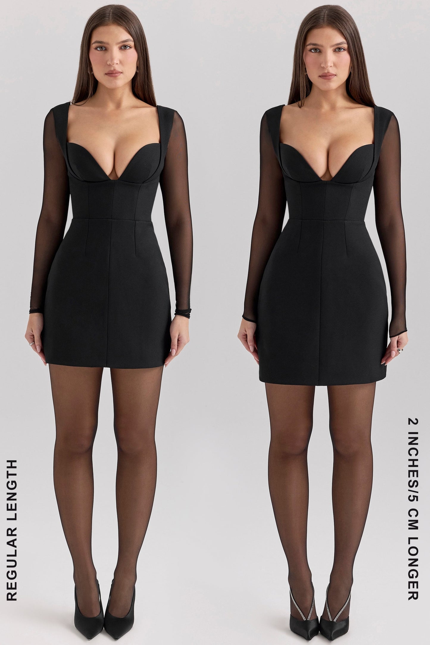 black stretch crepe plunge mini dress