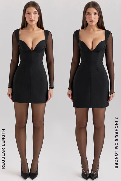 black stretch crepe plunge mini dress