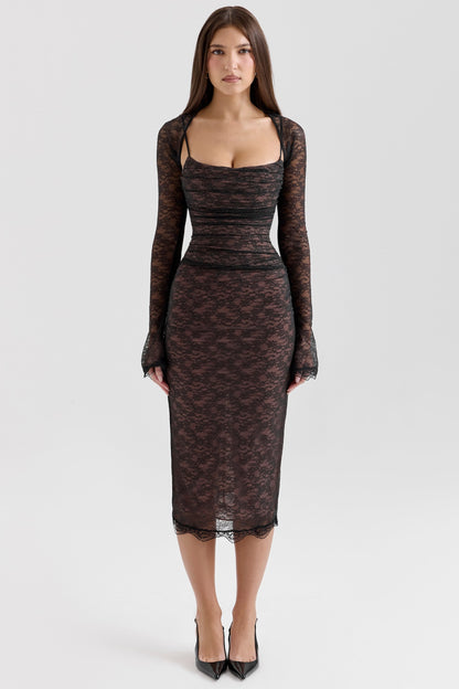 black lace corset midi dress