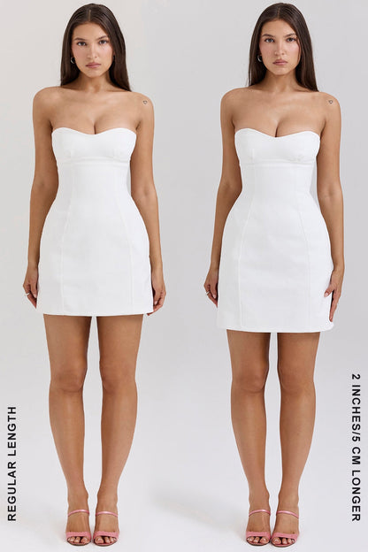 white strapless twill mini dress