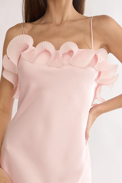 Okay, Cupid Low Back Ruffle Trim Maxi Dress Pink