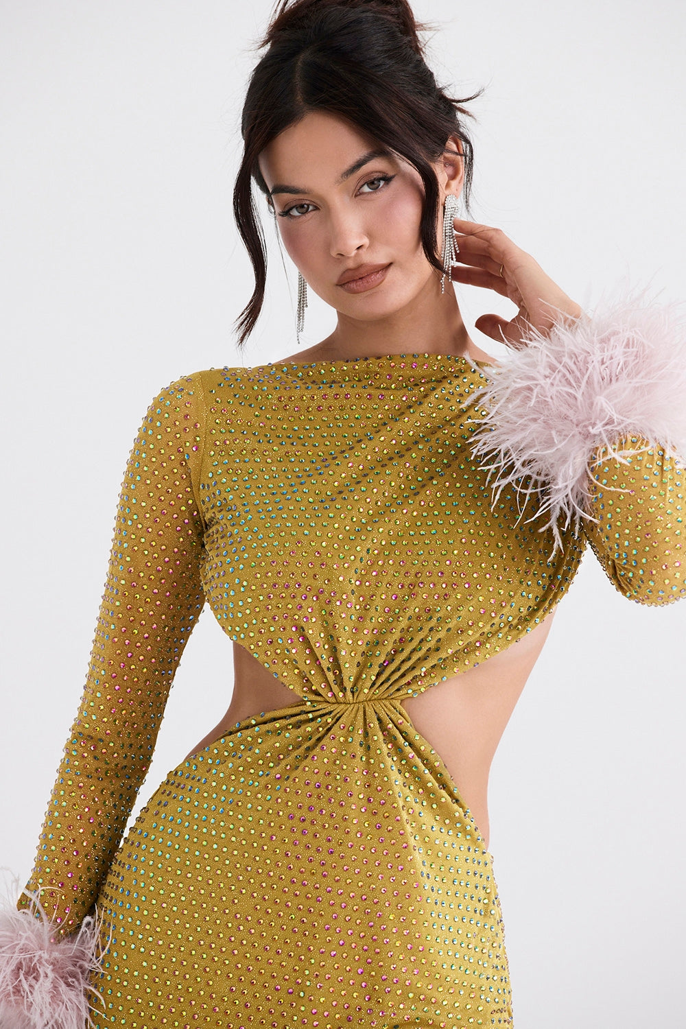 chartreuse crystallised maxi dress