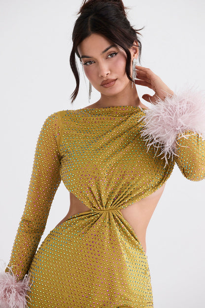 chartreuse crystallised maxi dress