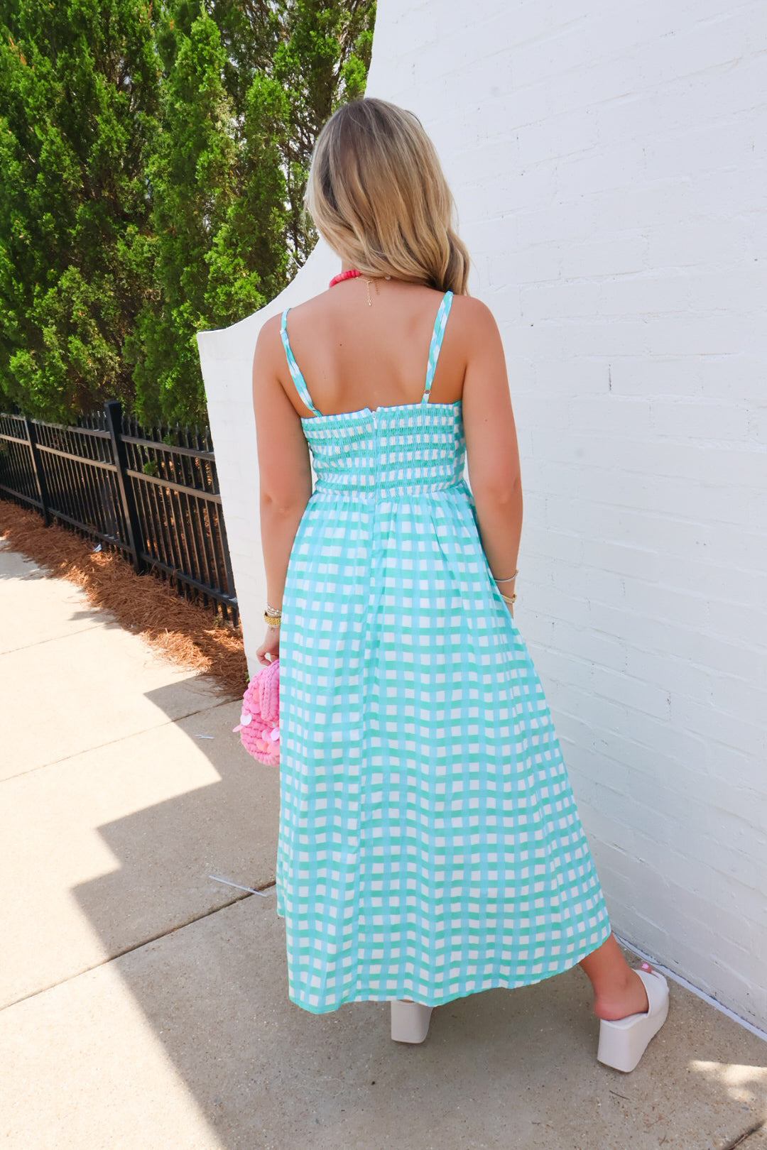 Checkered Midi Dress - Mint