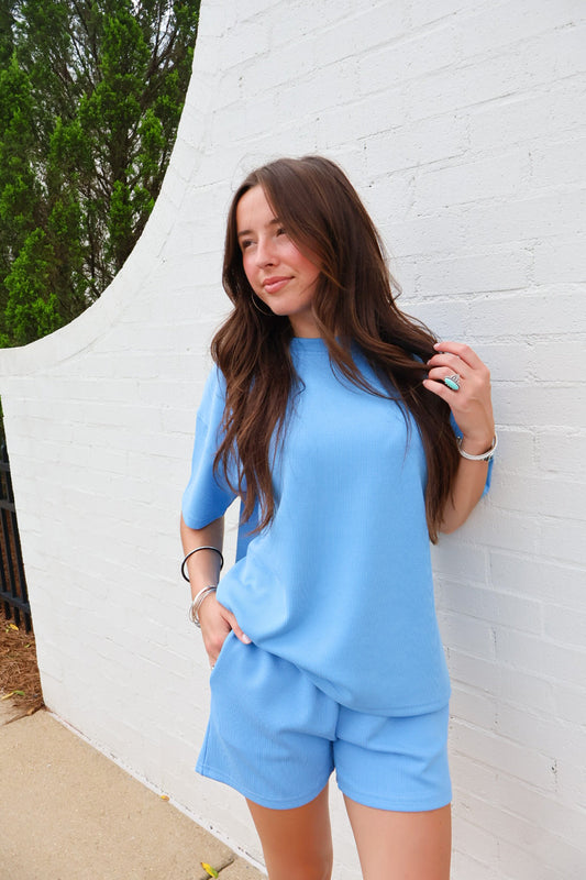 Luxe Ribbed Shorts Set - Sky Blue