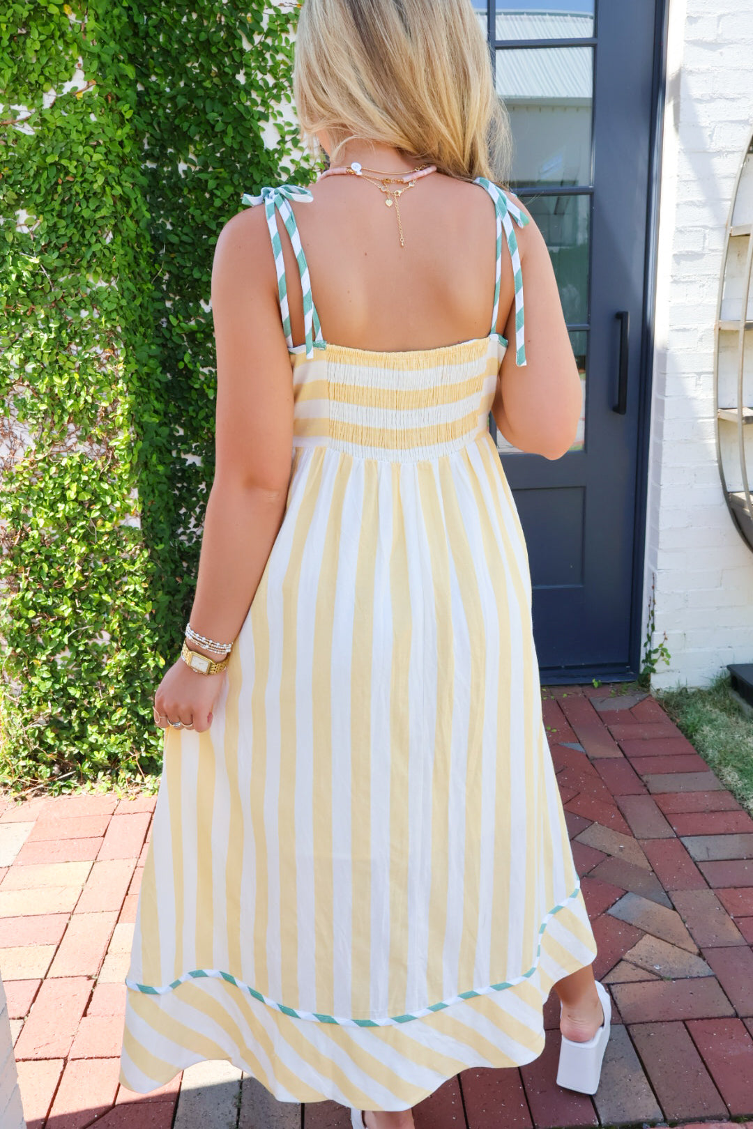 Yellow + White Striped Midi Dress