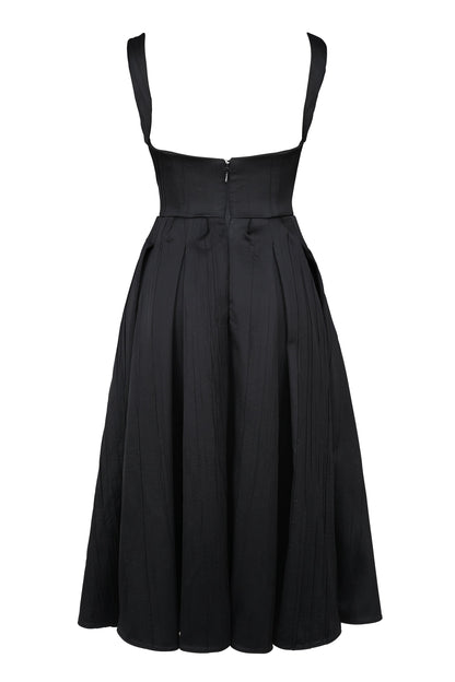 black textured satin corset midi dress