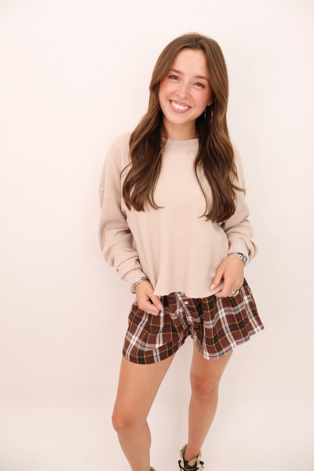 Plaid Flannel Boxer Shorts - Brown