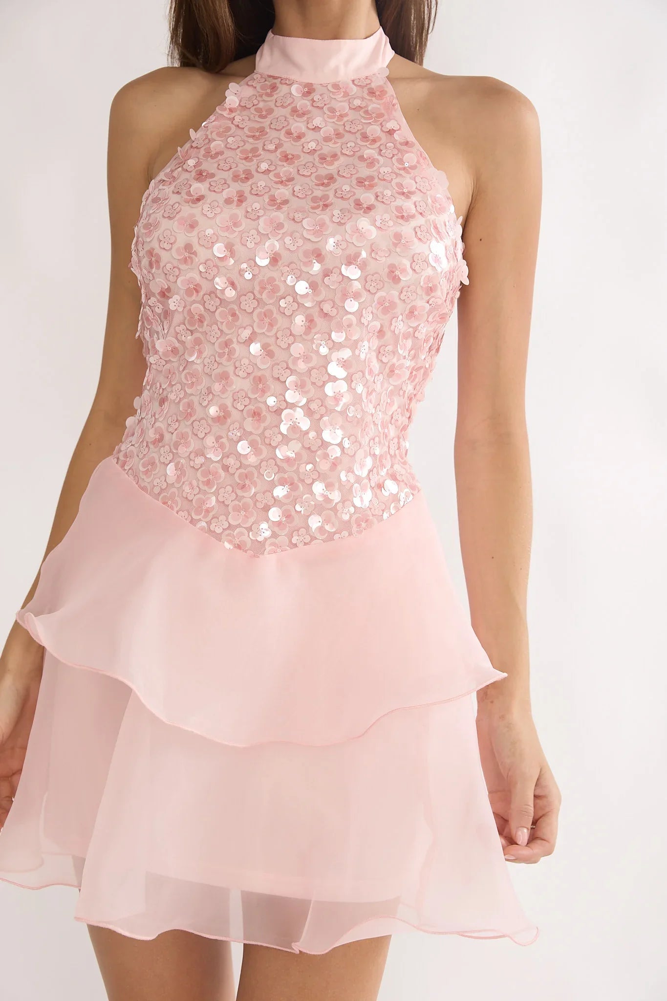 Brietta Embellished Bodice Mini Dress Blush