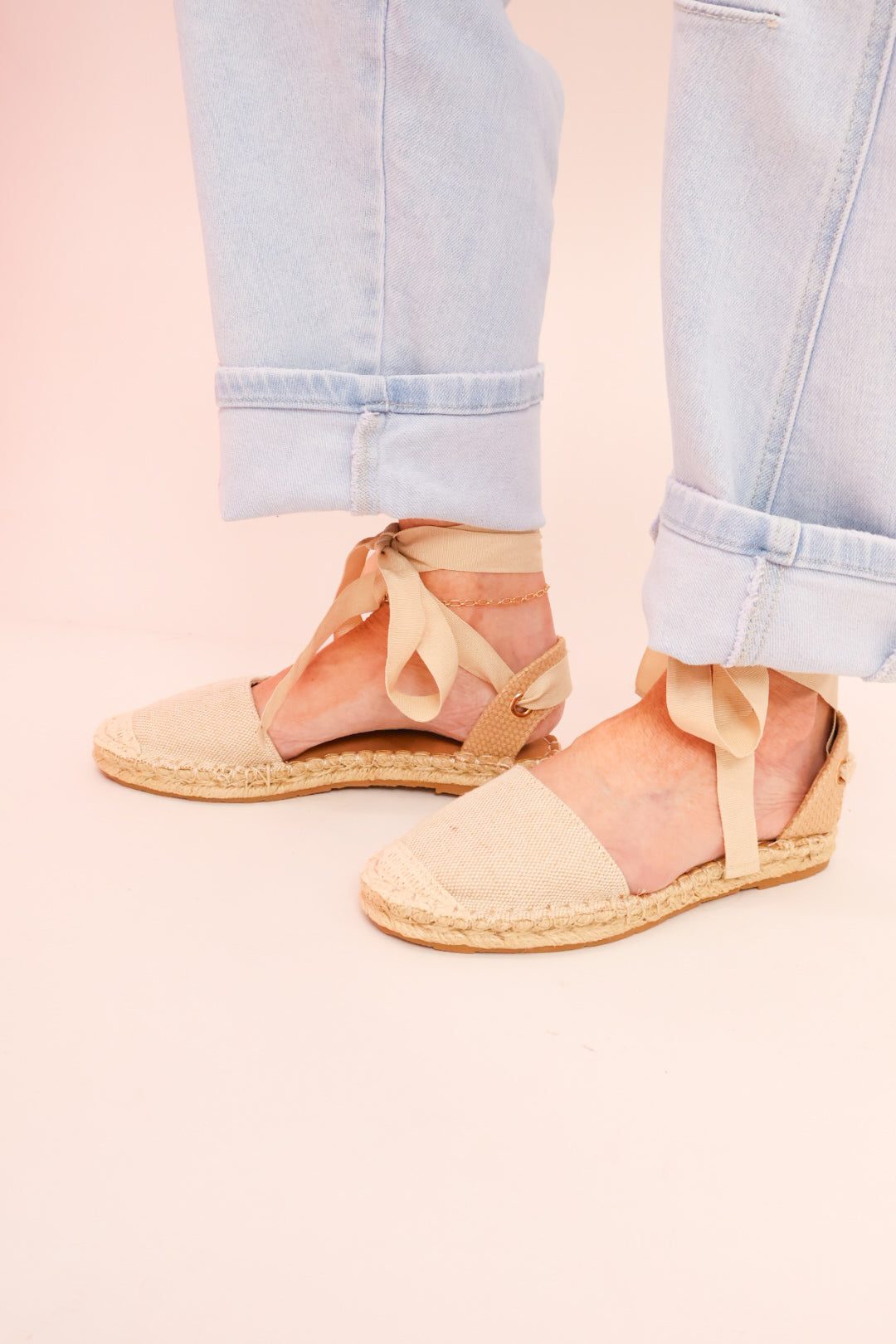 Canvas Ankle Wrap Espadrille Flats