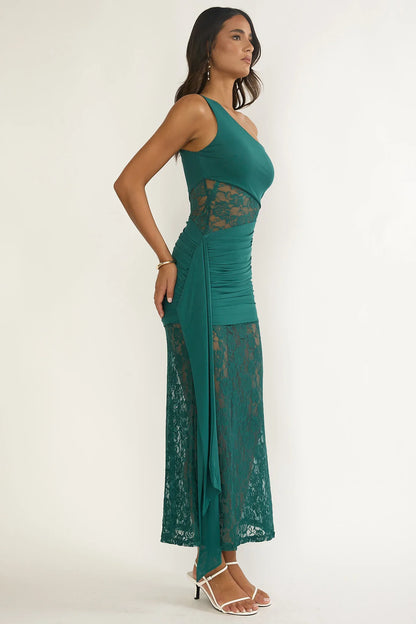 Luli Waist Sash Halter Maxi Dress Lace Teal