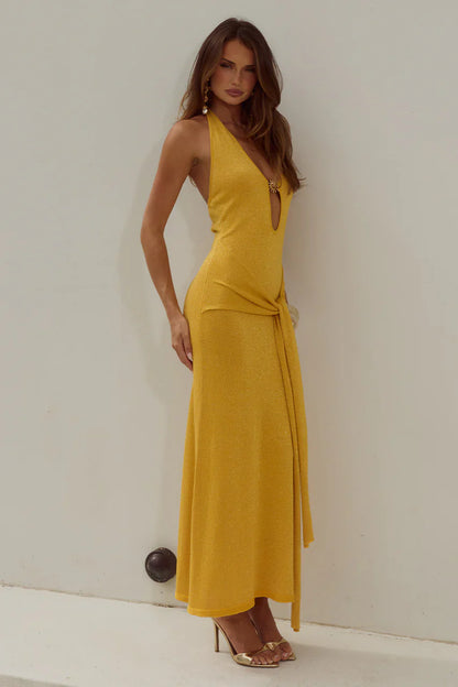 AYELLA DEEP-V KNIT MAXI DRESS - MANGO