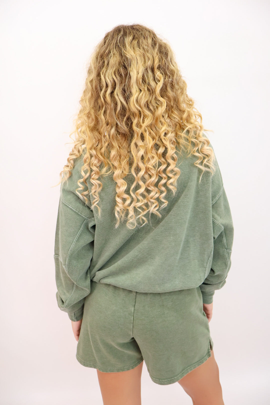 French Terry Pullover and Shorts Set - Washed Olive