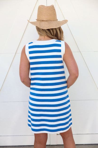 Blue Stripe Pocket Tank Dress