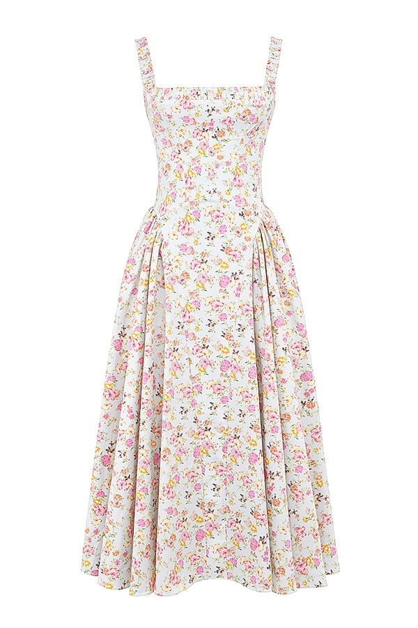 pale blue meadow print cotton midi sundress