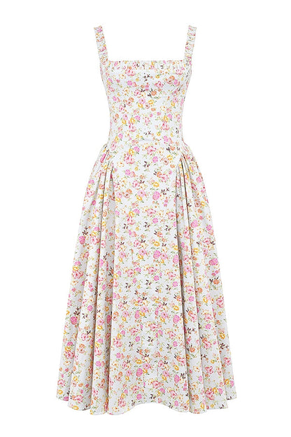 pale blue meadow print cotton midi sundress