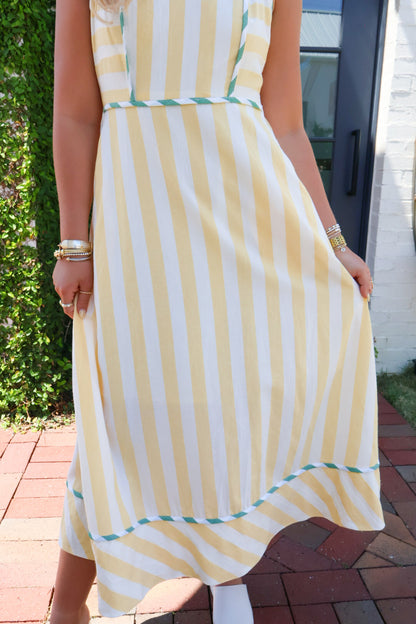 Yellow + White Striped Midi Dress