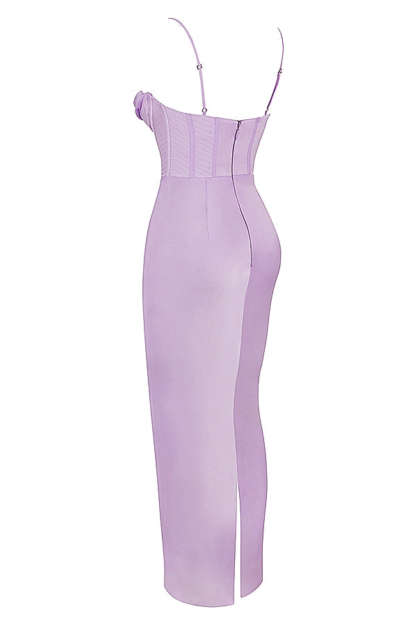 lavender corset maxi dress