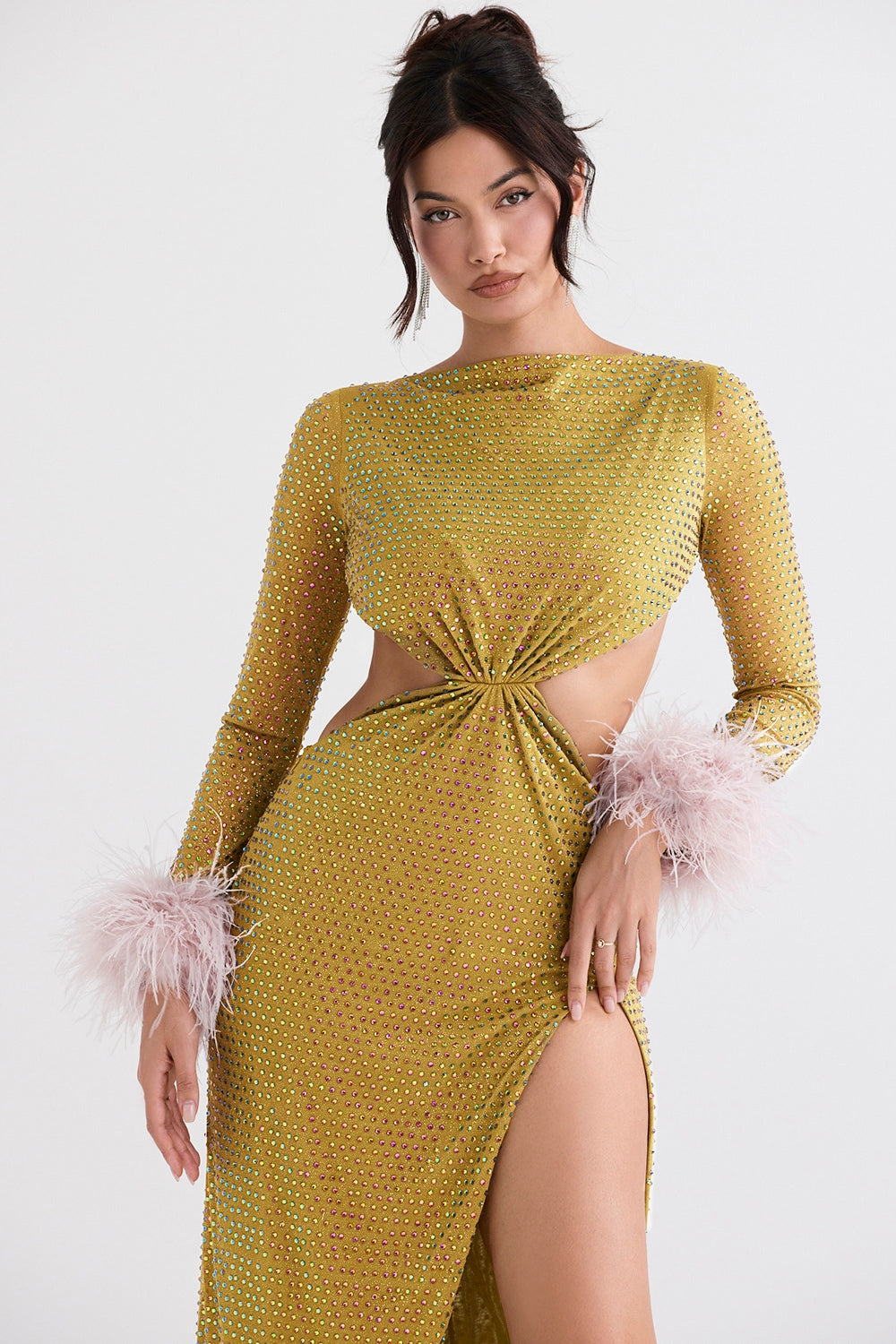 chartreuse crystallised maxi dress