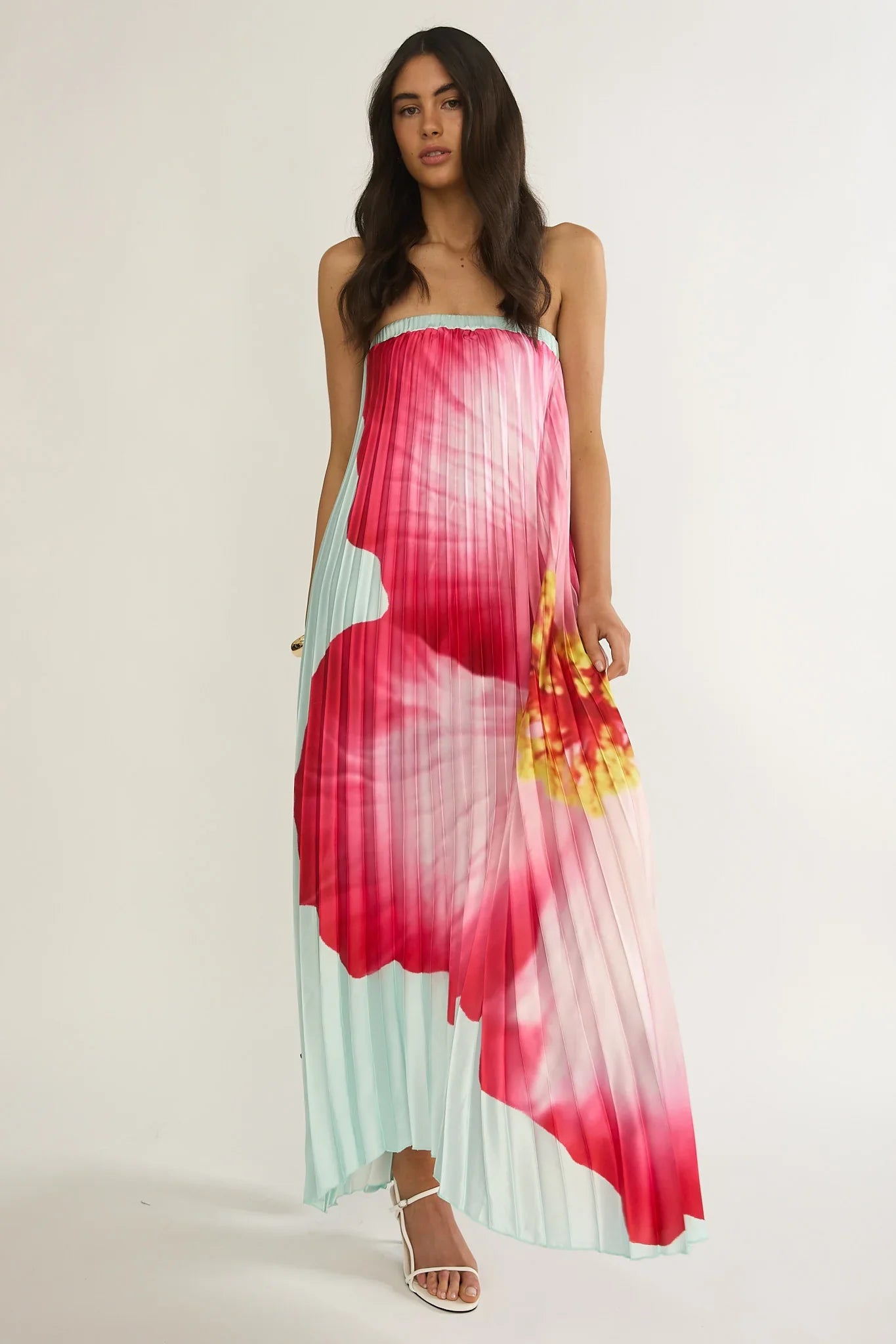 Lauriella Strapless Accordion Pleat Maxi Dress Hibiscus Mint