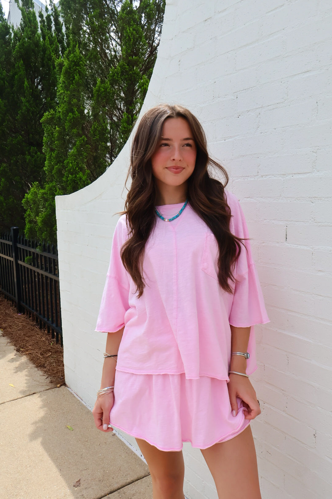 Slub Cotton Skort Set - Bubblegum Pink