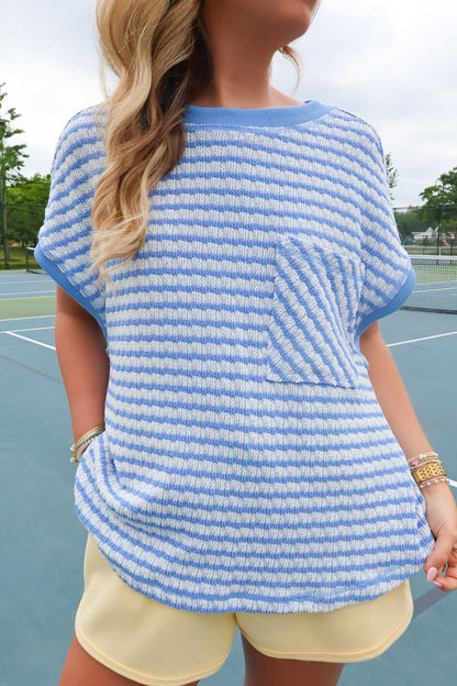 Open Back Striped Tee - Blue