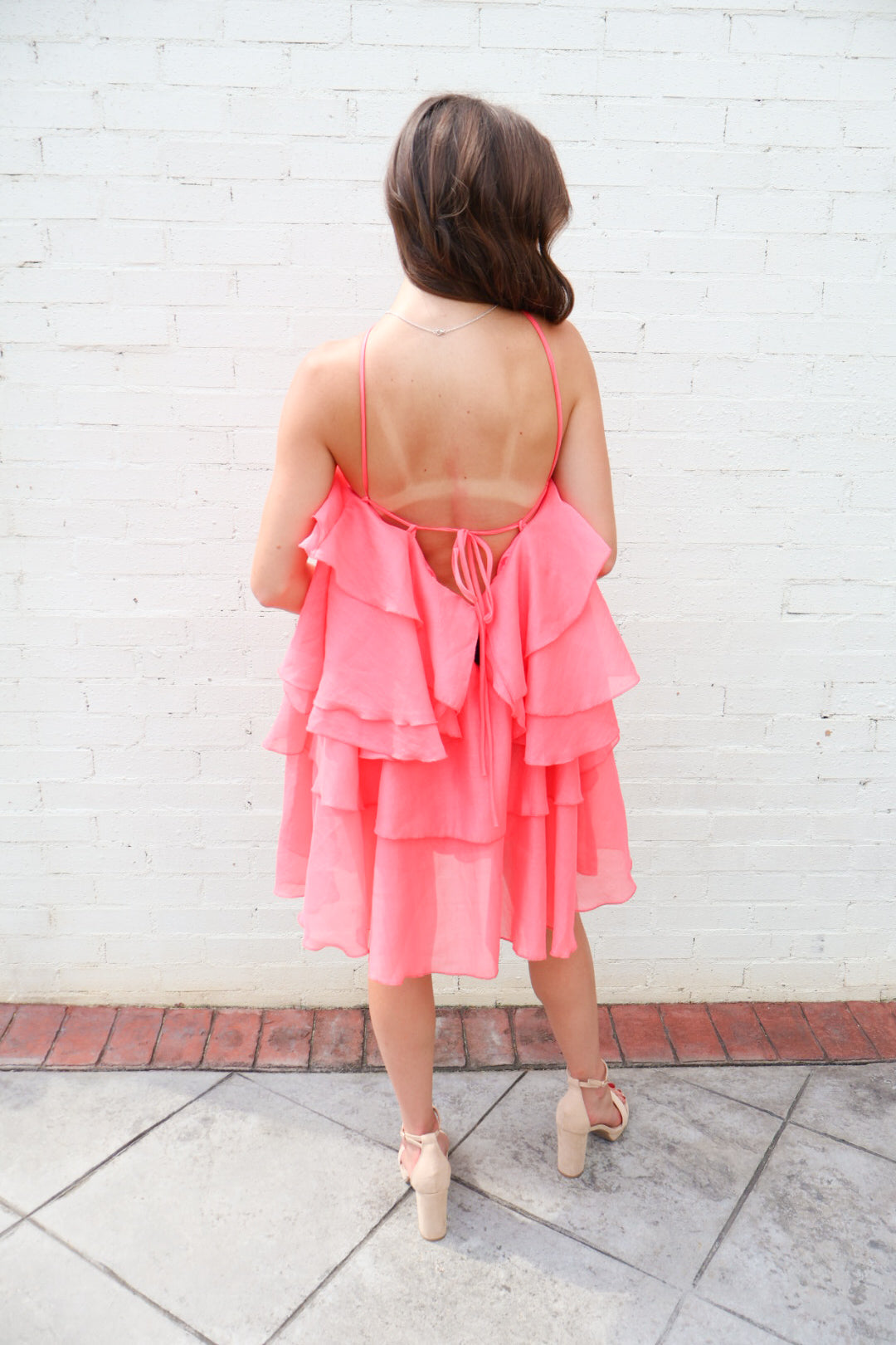 Tiered Rose Bud Halter Dress - Coral