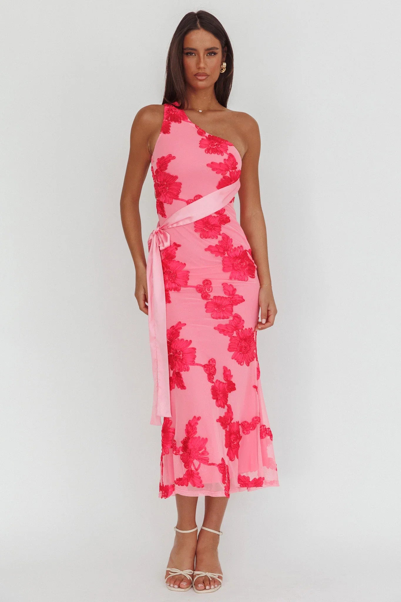 Kairi One-Shoulder Sash Maxi Dress Hot Pink