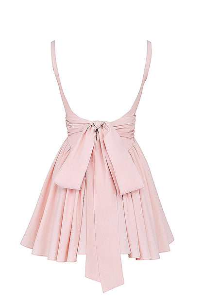 soft peach bow mini dress