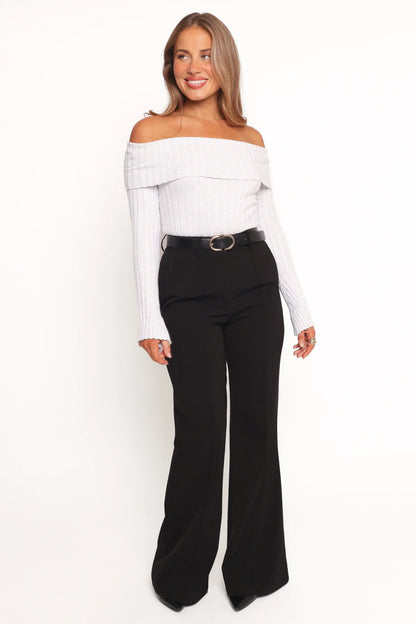 Anderson Wide Rib Off Shoulder Top - Pastel Grey