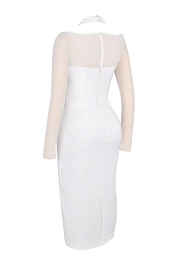 white plunge midi dress
