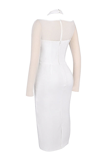 white plunge midi dress