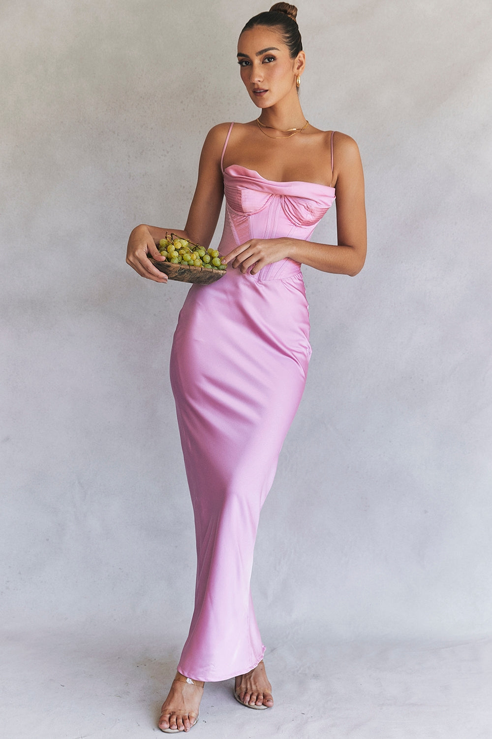 pink corset maxi dress