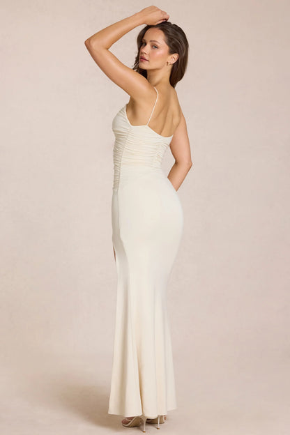 Deep V-Neck Maxi Dress in Ivory