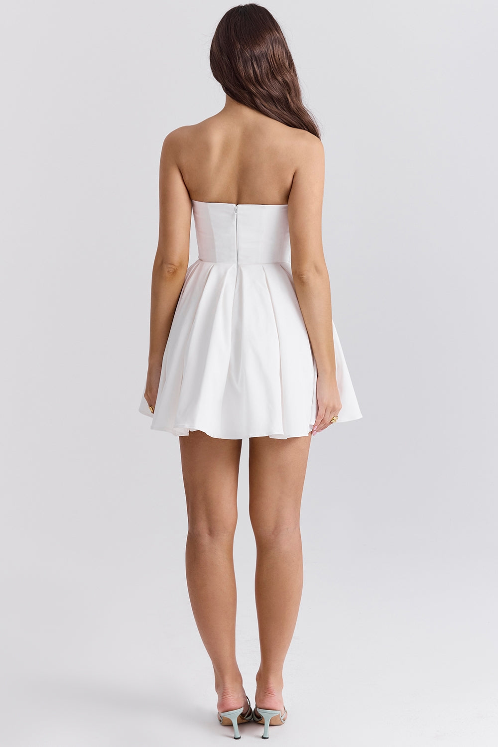 white strapless pleated mini dress