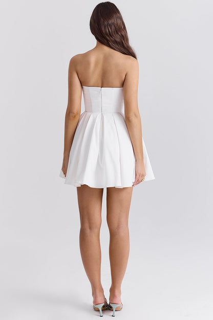 white strapless pleated mini dress
