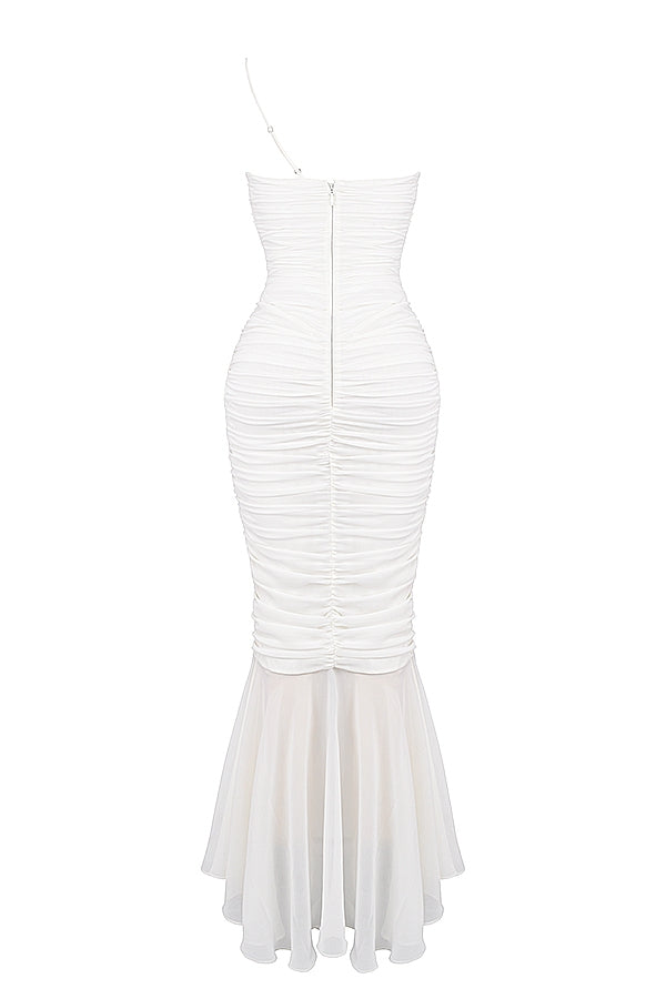 ivory ruched maxi dress