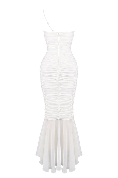 ivory ruched maxi dress