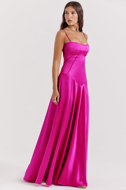 fuchsia lace up maxi dress