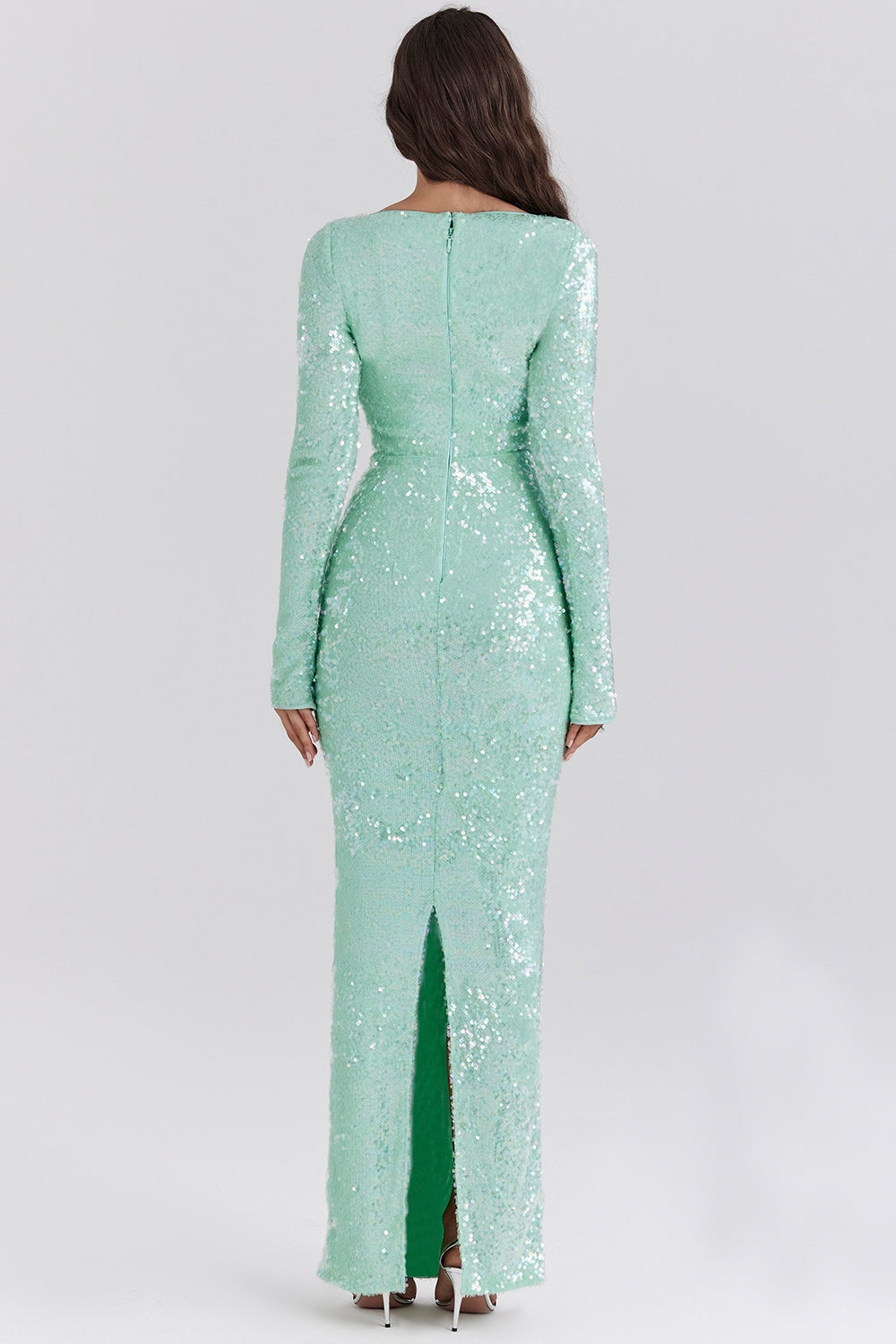 seafoam sequin maxi gown