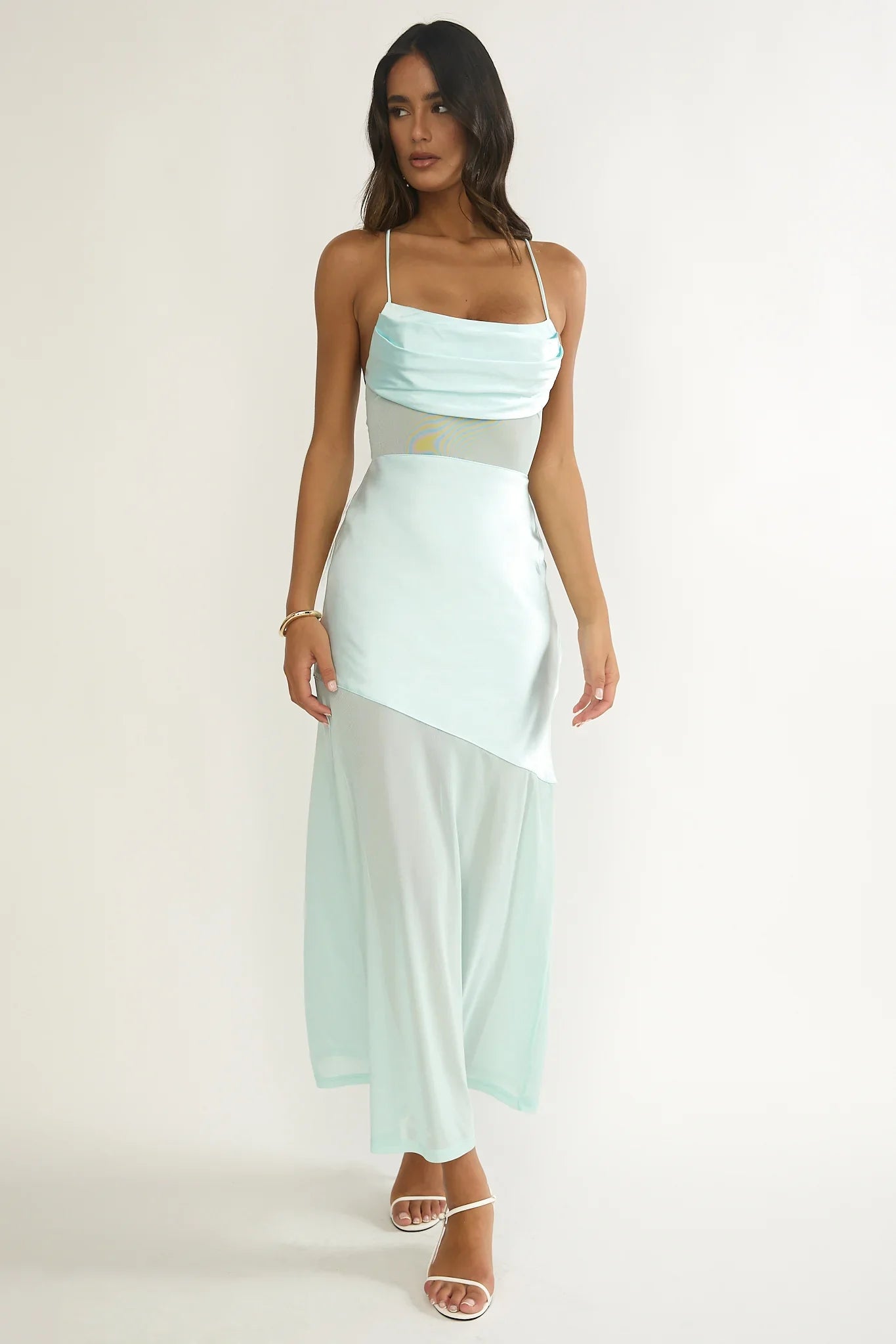 Golden Era Sheer Waist Maxi Dress Aqua Blue