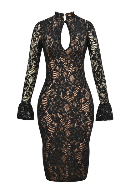 black lace midi dress