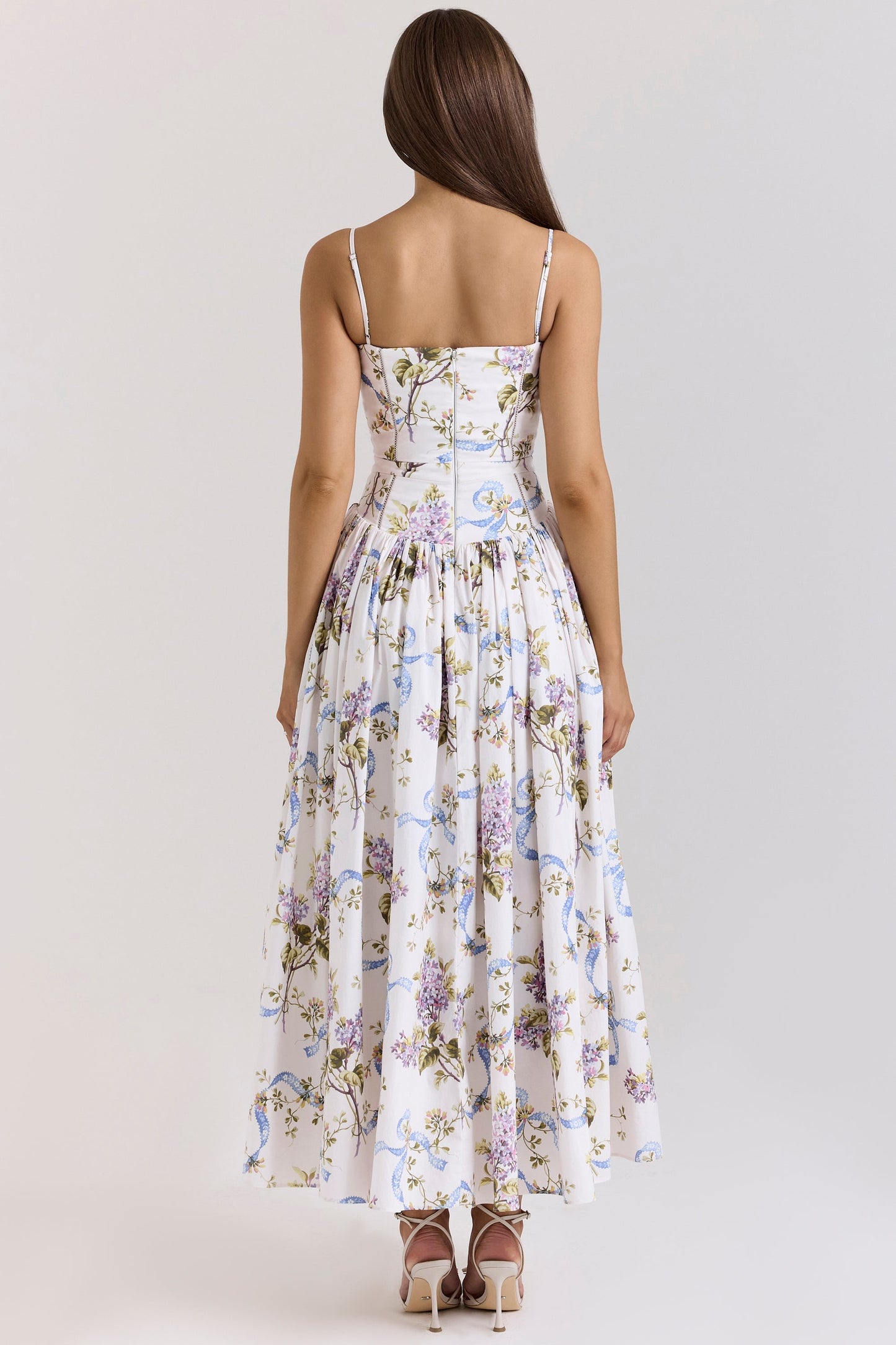 off white vintage ribbon print cotton midi sundress