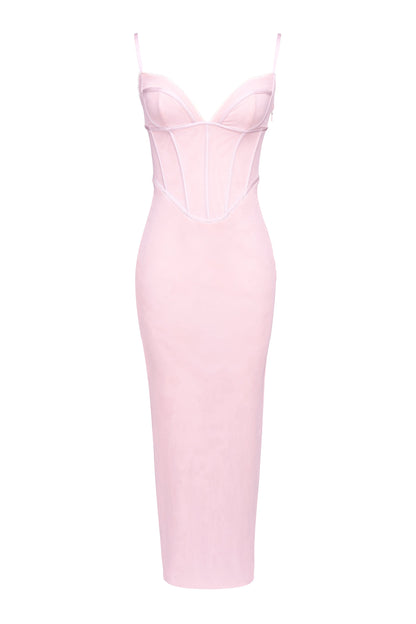 pink mesh bodycon maxi dress