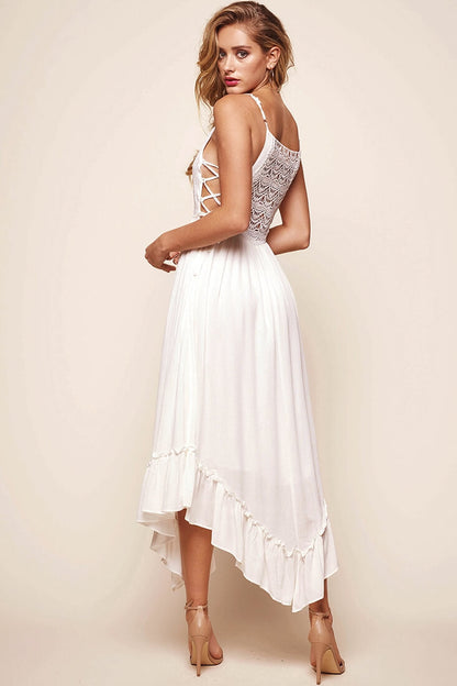 Angel Lace-up Maxi Dress White