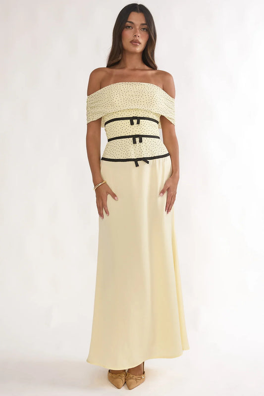 Begonias Off-Shoulder Bow Maxi Dress Spotted Lemon